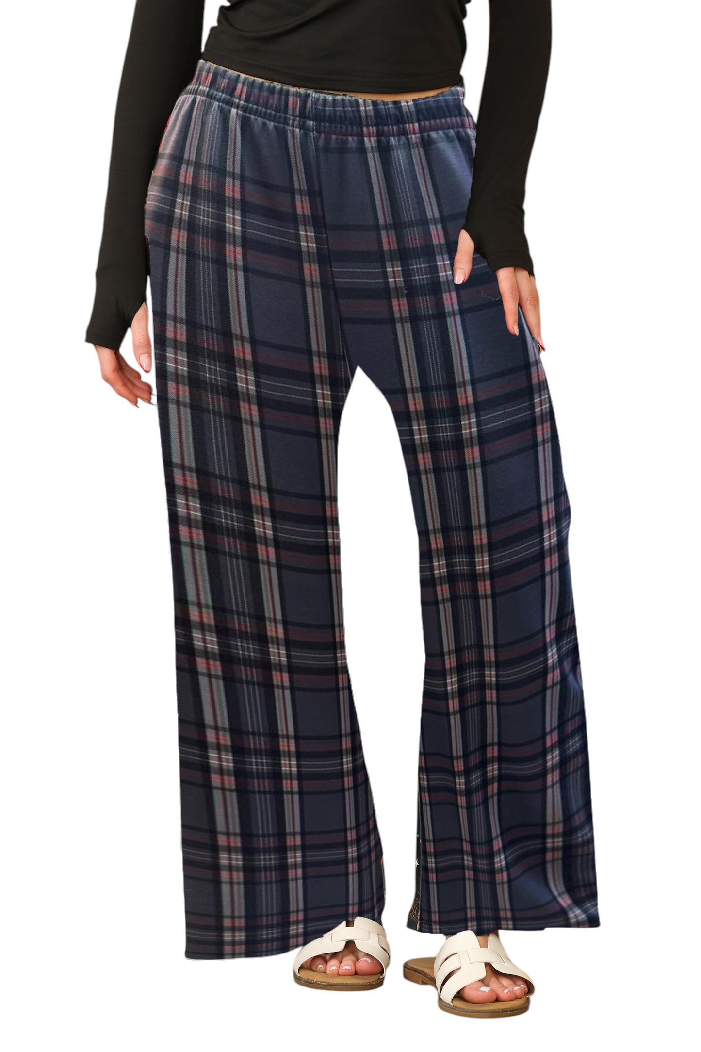 Women's Wide Leg Check Palazzo Trouser