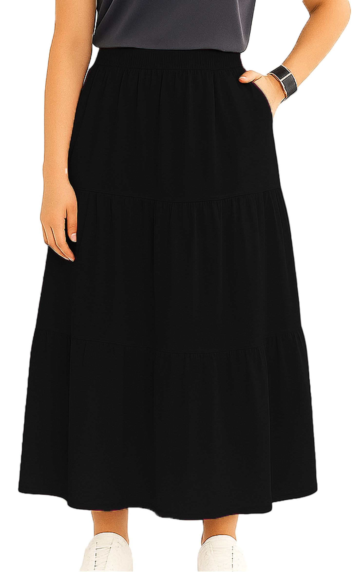 Women's A Line Summer Maxi Skirt with 2 Pockets