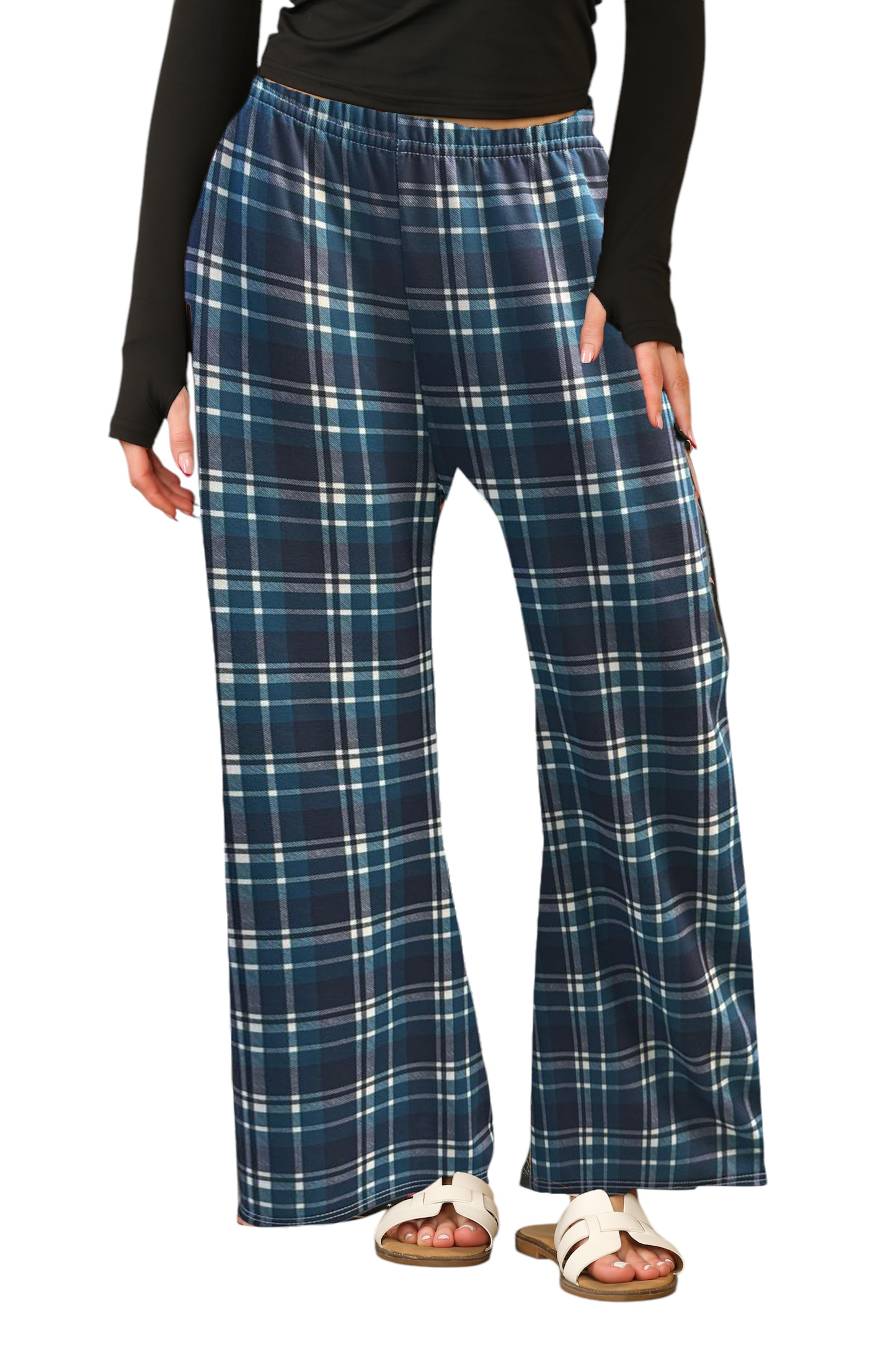 Women's Wide Leg Check Palazzo Trouser