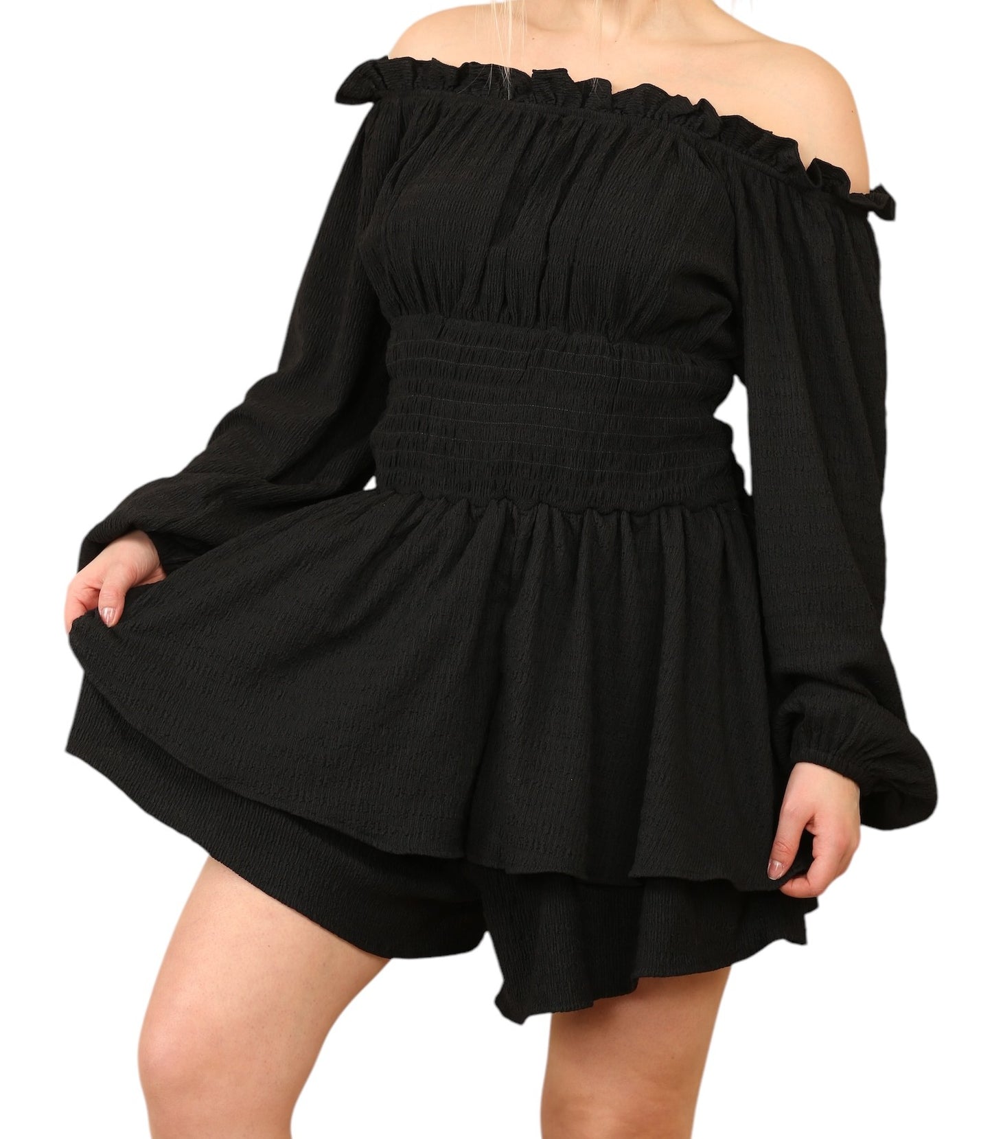 Women's Ruched Off Shoulder Boat Neck Bodycon Dress