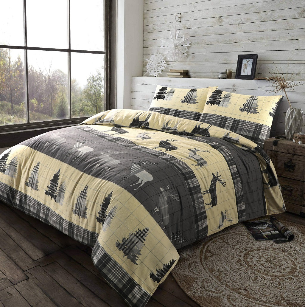 XMAS Stag Tartan Thermal Flannel Duvet Cover Set