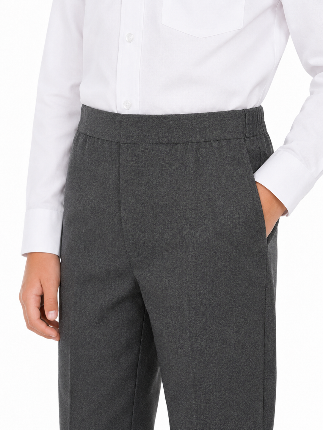 Half Elastic Waist Slim Fit Pull Up School Trouser