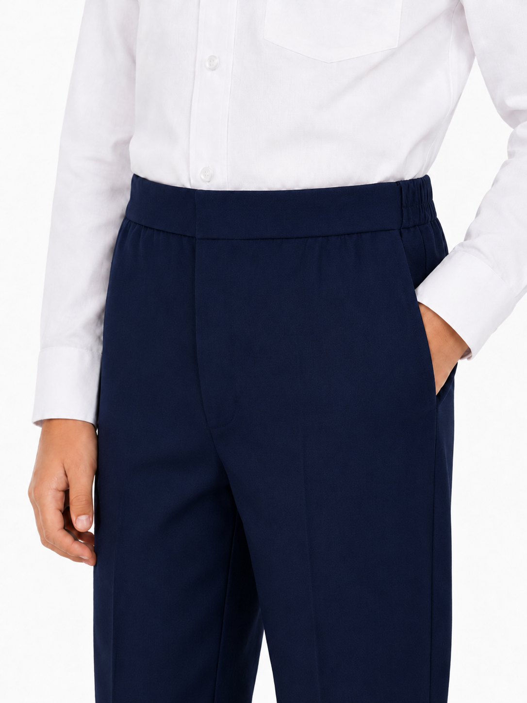 Half Elastic Waist Slim Fit Pull Up School Trouser