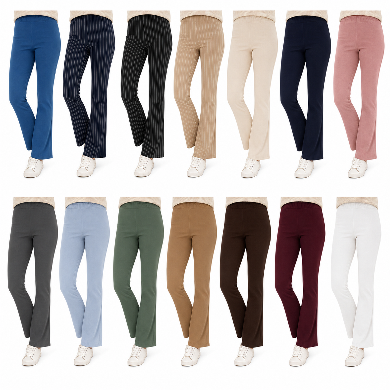 Ladies Jersey Bootleg Trousers Elasticated Waist Pull On