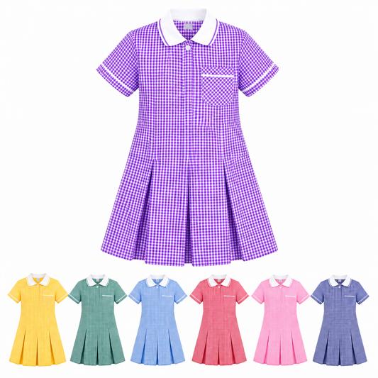 Girls School Uniform Gingham Pleated Check Summer School Dress