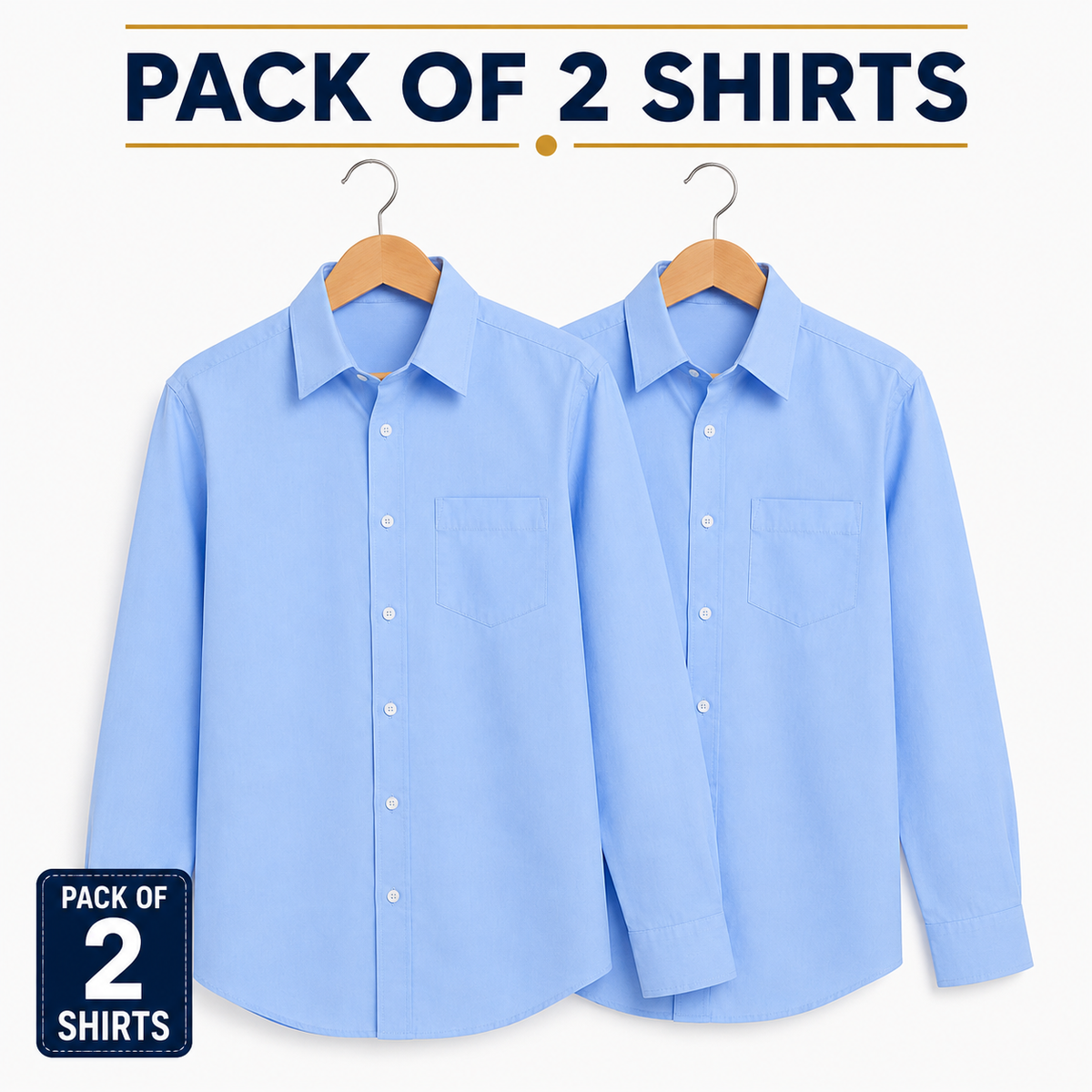 Pack of 2 Boys Blue Long Sleeve School Uniform Shirts