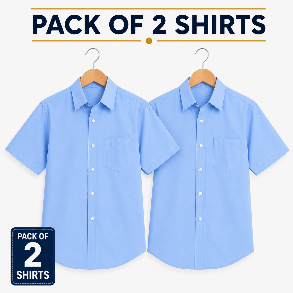 Pack of 2 Boys Blue Short Sleeve School Uniform Shirts