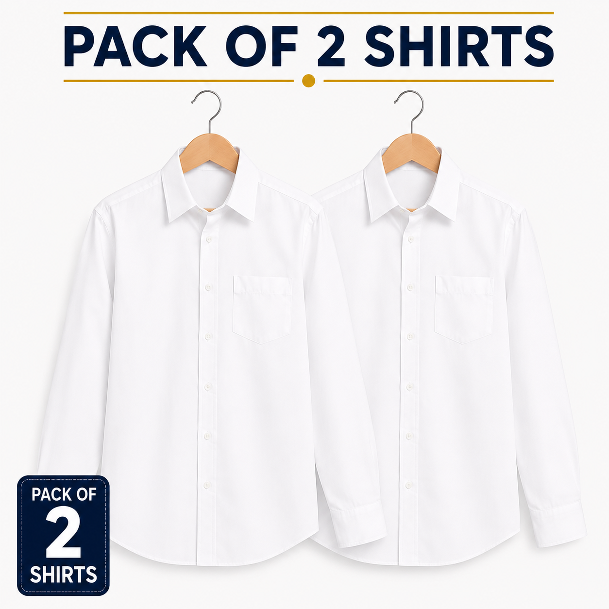 Pack of 2  White Long Sleeve School Uniform Shirts