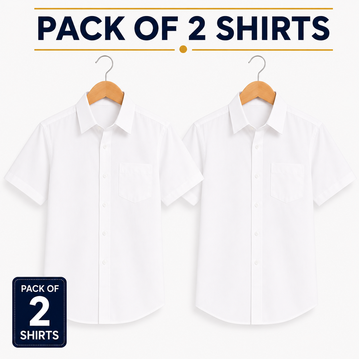 Pack of 2 Boys White Short Sleeve School Uniform Shirt