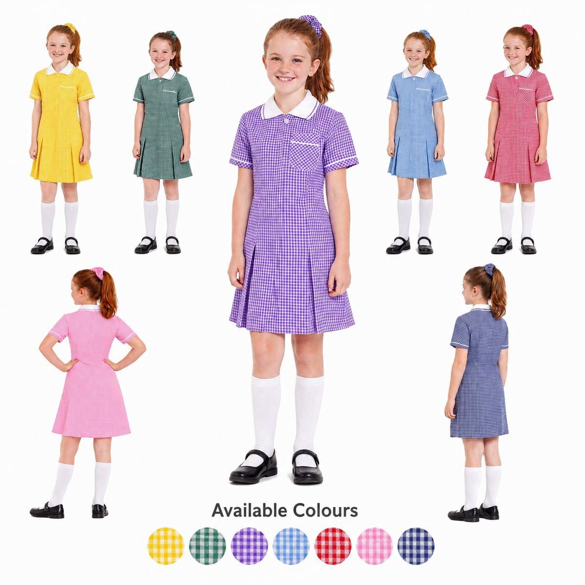 Girls School Uniform Gingham Pleated Check Summer School Dress