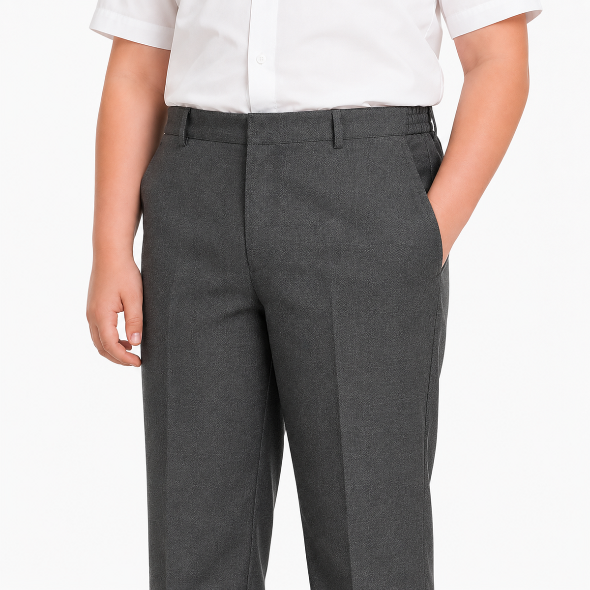 Half Elastic Waist Plus Fit Regular Leg School Trouser