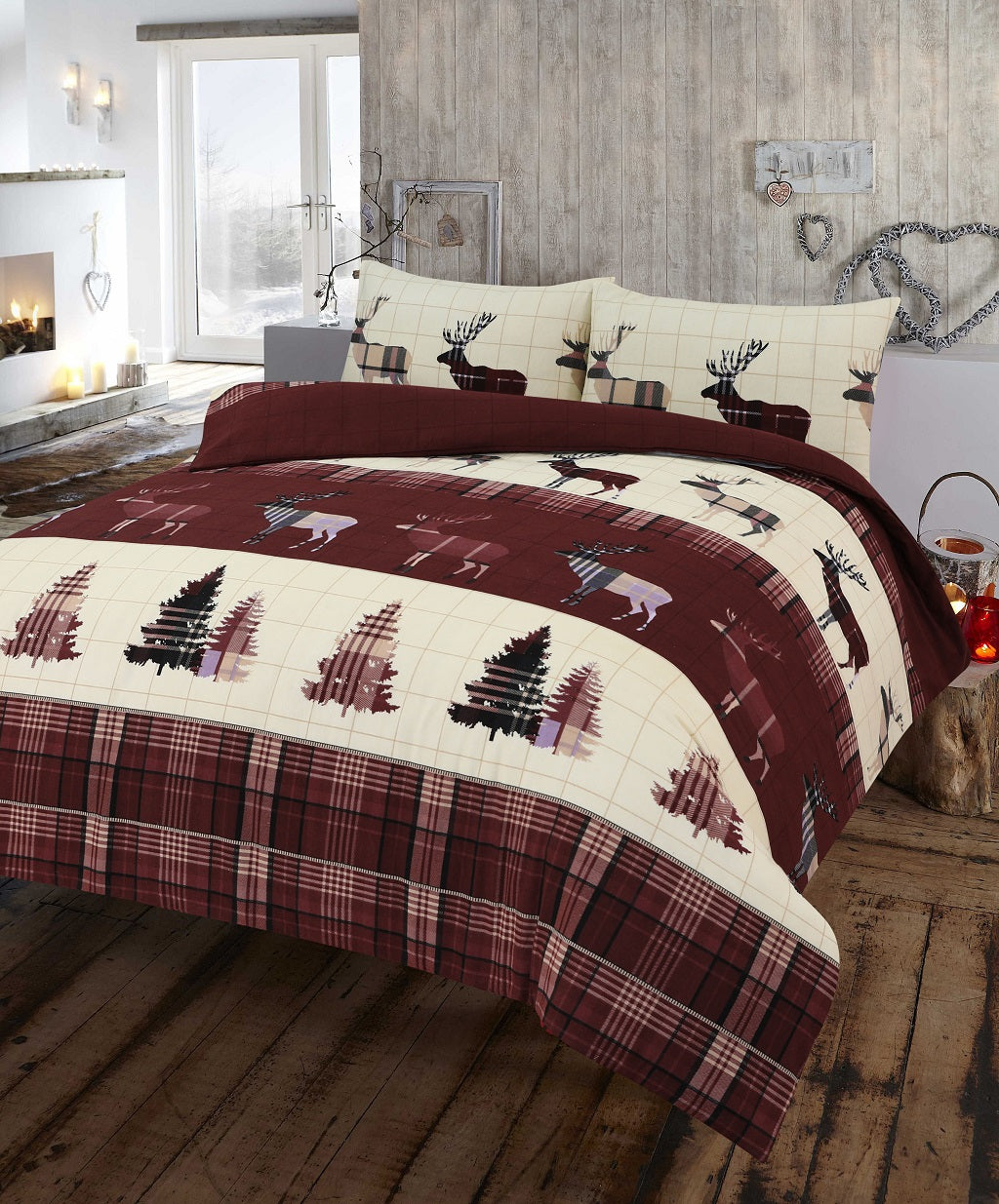 XMAS Stag Tartan Thermal Flannel Duvet Cover Set