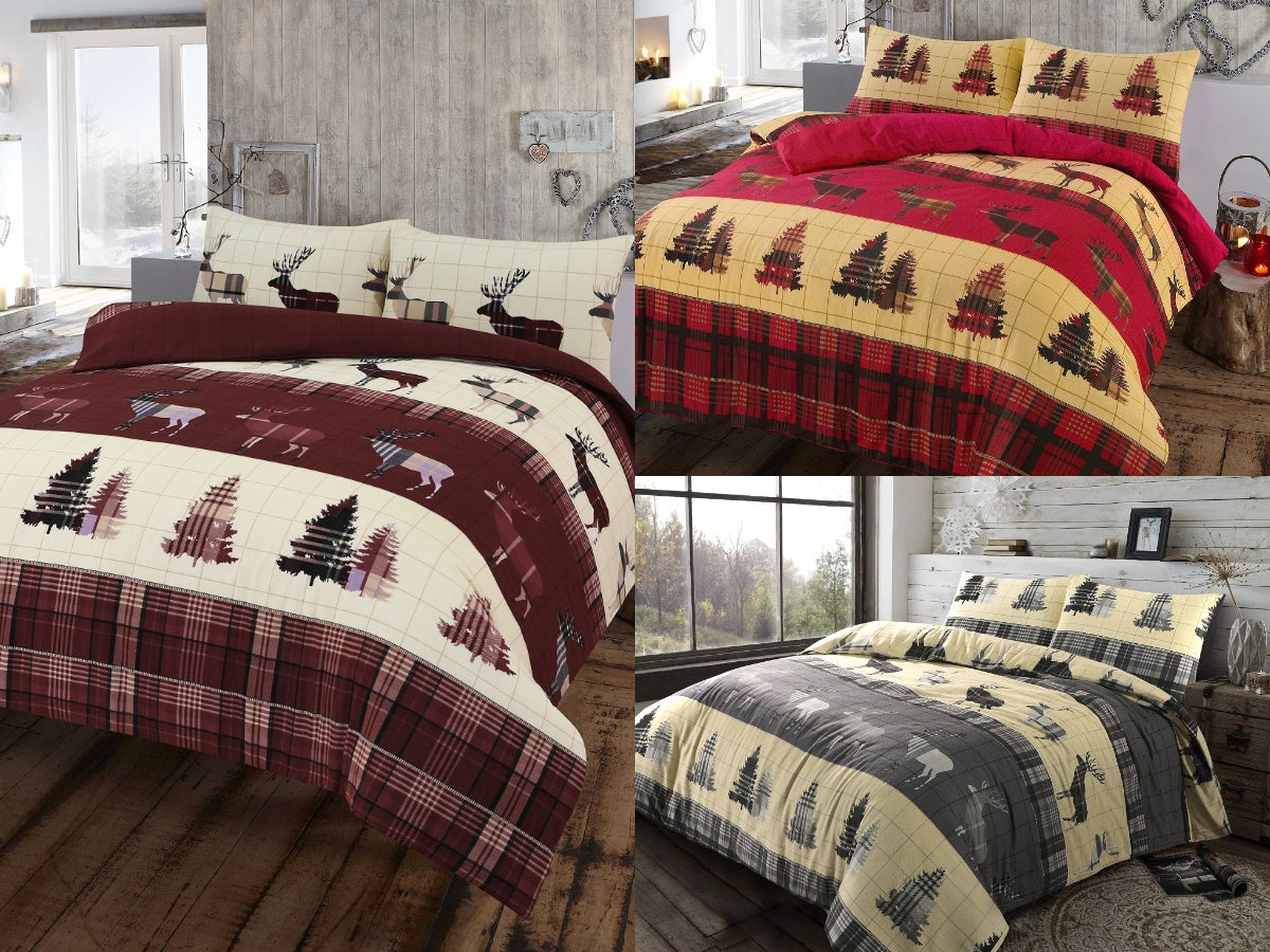 XMAS Stag Tartan Thermal Flannel Duvet Cover Set