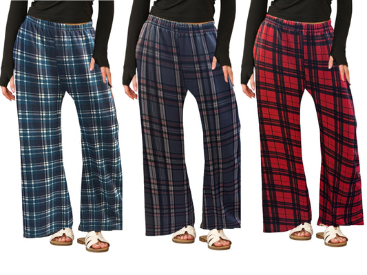 Women's Wide Leg Check Palazzo Trouser