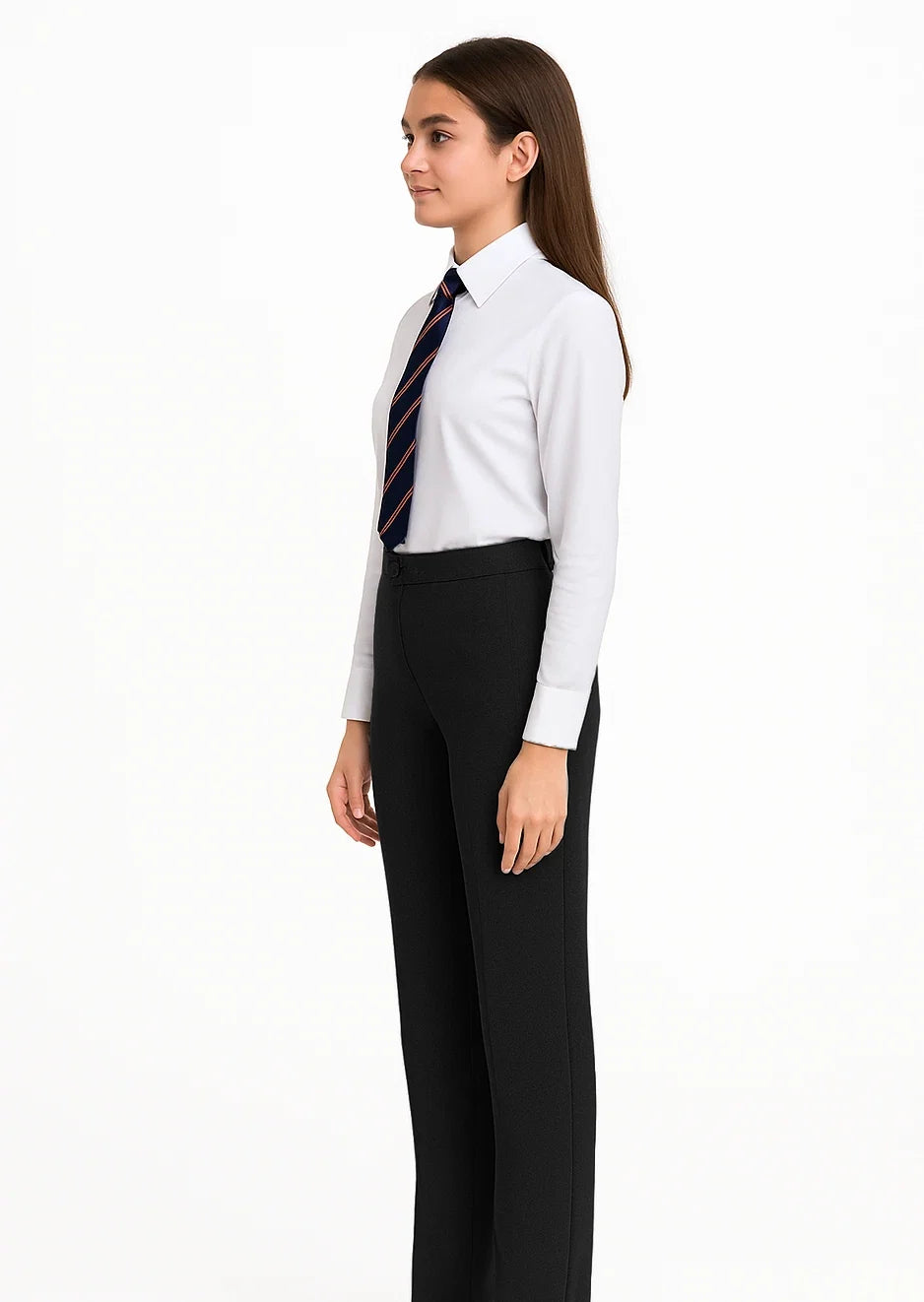 Girls Adjustable Waist School Trouser Black Grey Slim Fit