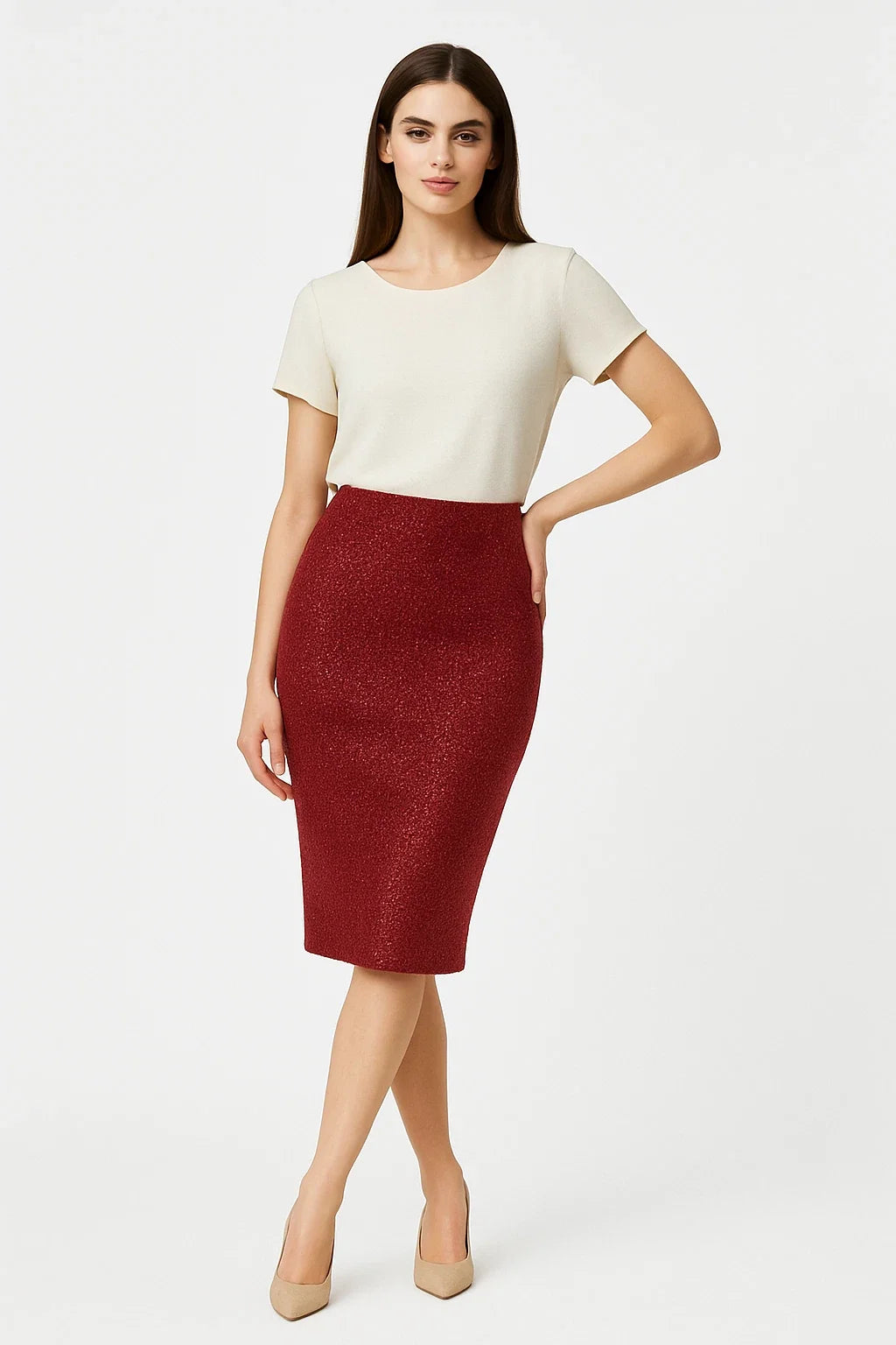 Ladies Pull-On Scuba Pencil Skirt