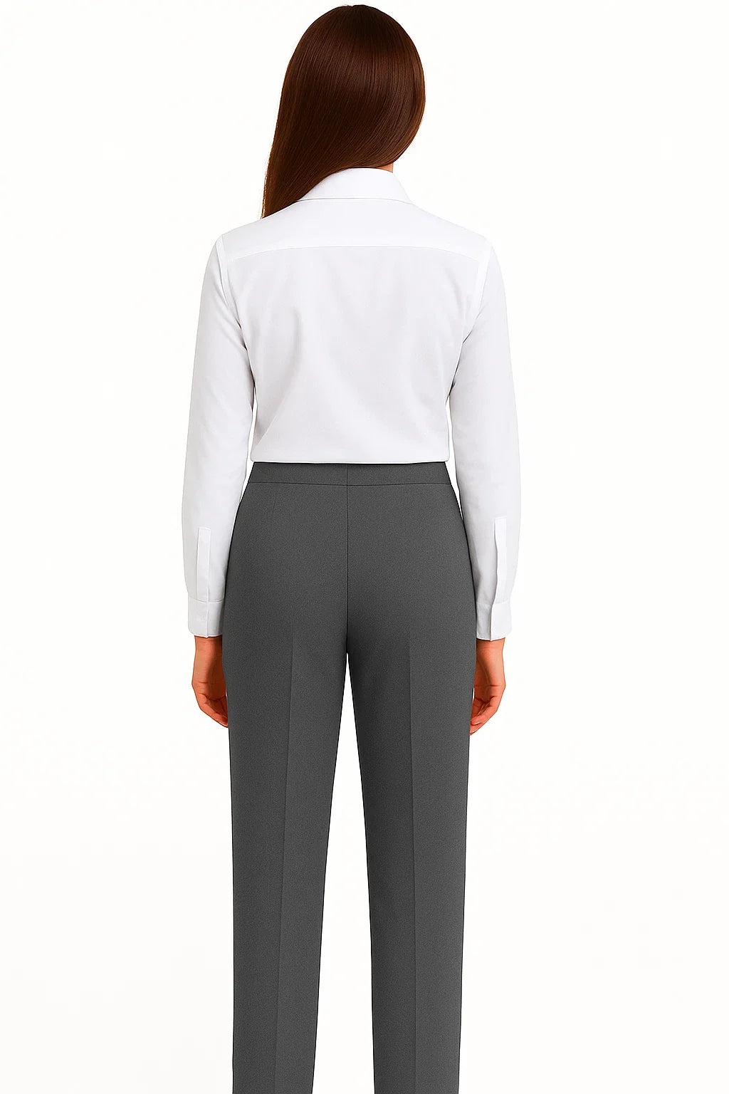 Girls Adjustable Waist School Trouser Black Grey Slim Fit